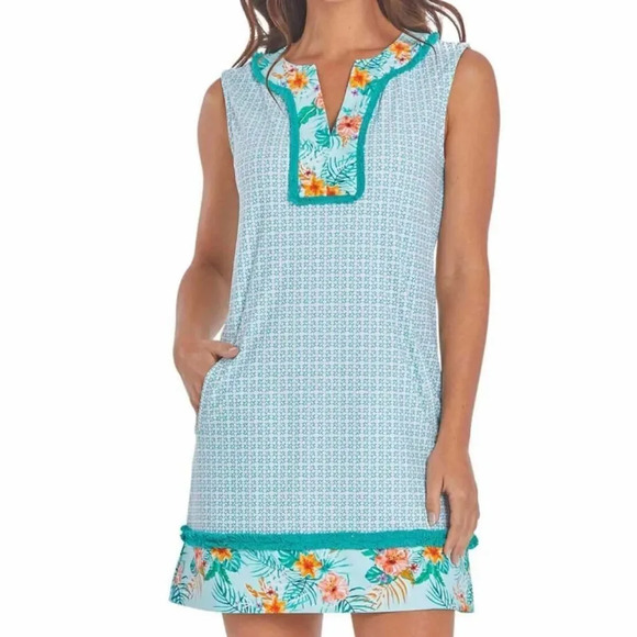 Cabana Life Women Sleeveless Fringe Tunic Beach Cover Up Shift Dress Size Small - Picture 1 of 15